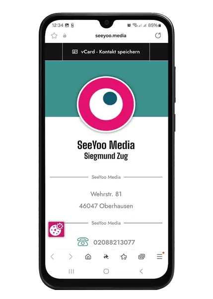 Smartphone zeigt SeeYoo Media Kontaktdaten.